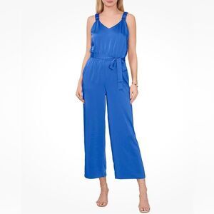 Vince Camuto Blue Jumpsuit with Tie Belt and Wide-Leg Design